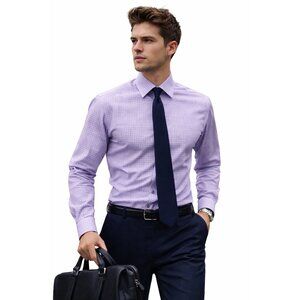 DUCHAMP LONDON dress shirt slim fit purple 16L 41 check office professional
